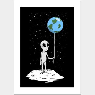 Alien with Earth Balloon T-Shirt Posters and Art